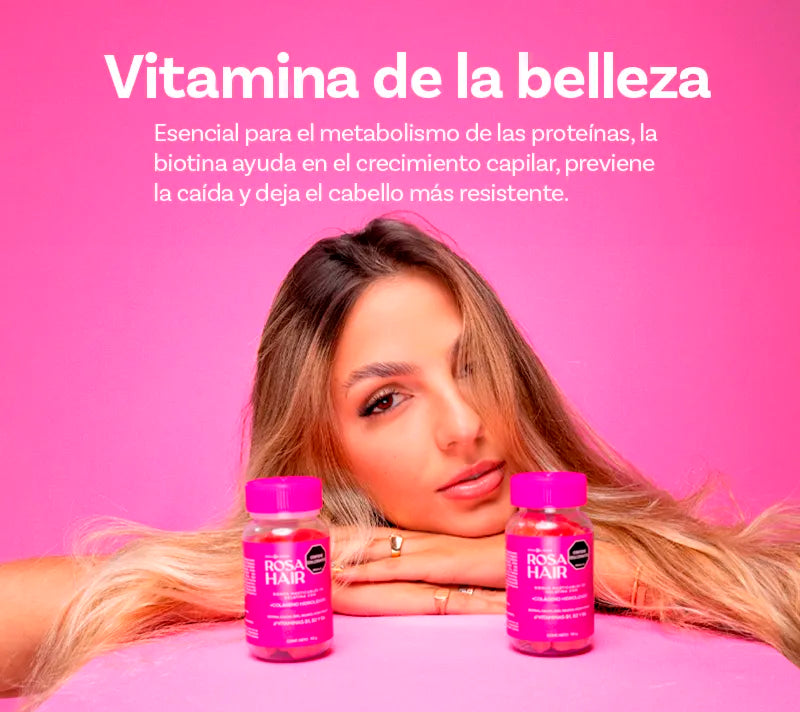Rosa Hair : Biotina + Vitaminas para Cabello, Piel y Uñas